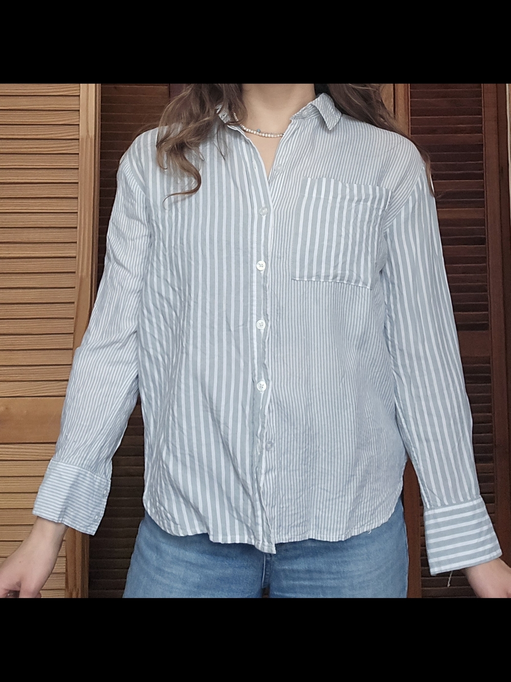 Light Blue and White Vertical Stripe Button-Up Shirt